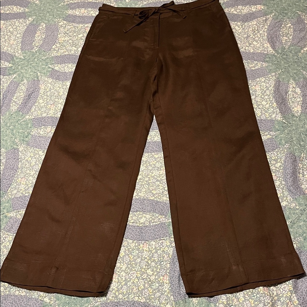 LOFT Brown Straight Leg Linen Pants